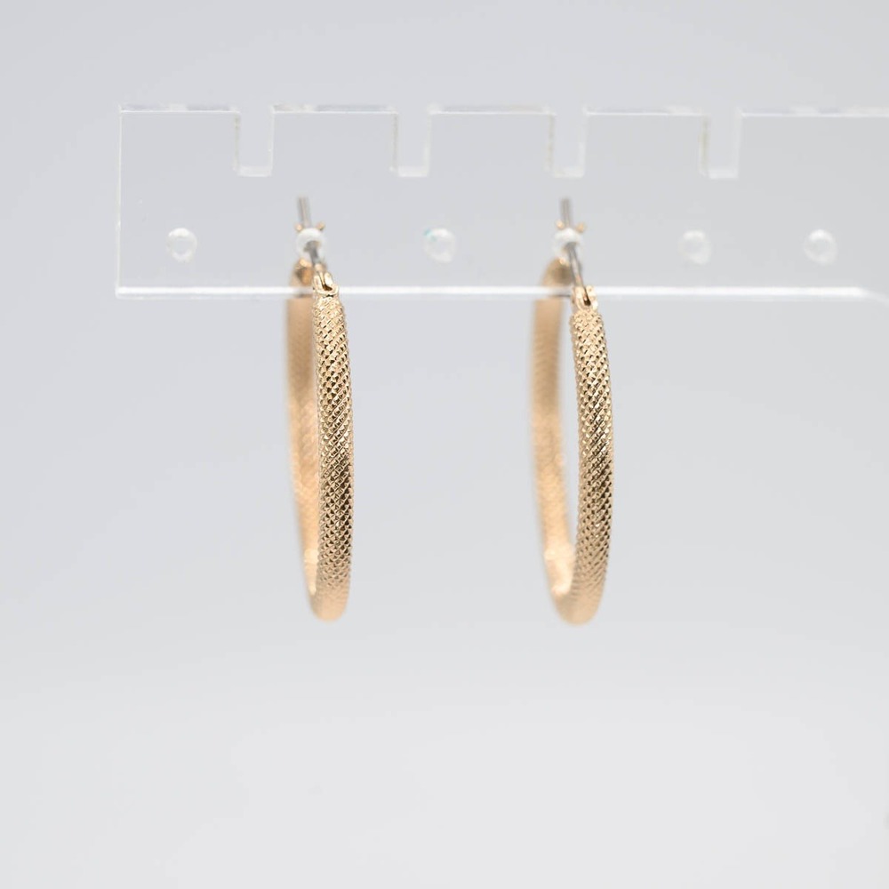 Hoop Earrings 1.25" Gold Tone Textured Mesh Finish Circular Hoops